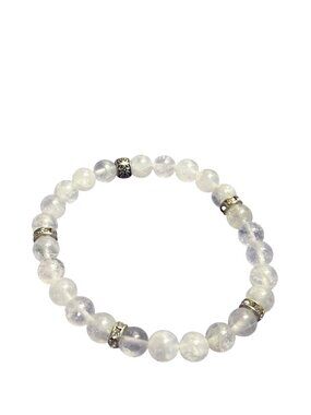 Slightly Stretchy Clear Quartz Beaded Bracelet Clear Rhinestones Silvertone